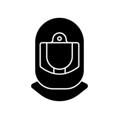 Sticker - Surgical helmet black glyph icon. Protective wear from virus infection. Uniform to work with contaminated materials. Quarantine safety. Silhouette symbol on white space. Vector isolated illustration