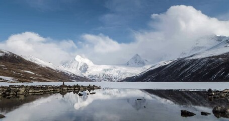 Poster - time lapse of the sapu snow mountain in afternoon, one of the sacred mountains of Bon religion, Biru County, Nagqu City, Tibet Autonomous Region ,China