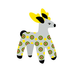 Wall Mural - vector toy deer with a pattern in the national Russian Dymkovsky ornament, isolated on a white background.Collection of Kirov toys. Illustration in the cartoon style. Russian Maslenitsa