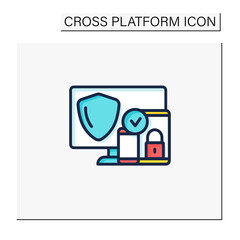 Cross platform security color icon. Protection operation system in multiple devices. Safe computer data. Safety code creating. Digitalization concept. Isolated vector illustration