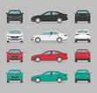 © Rimsky - Cars from different sides. Side view, front view, back view. Cartoon car in flat style.