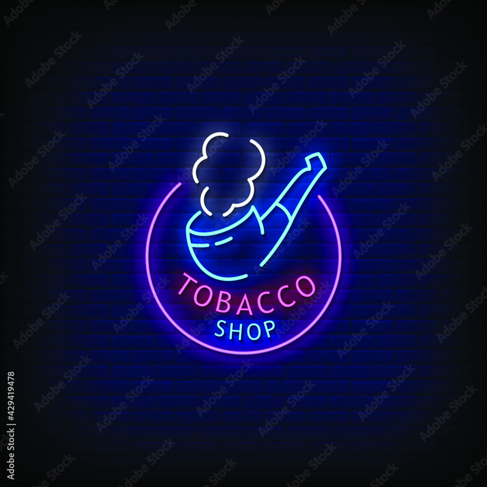 tobacco shop sign Tobacco Shop Logo Neon Signs Style Text Vector Stock Vector