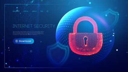 Wall Mural - Low poly lock data security concept. Cyber security computer network. Cyber crime vector illustration. digital lock vector illustration EPS 10.