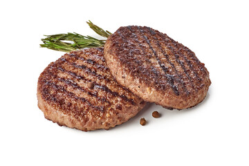 Wall Mural - Grilled beef patties on white background