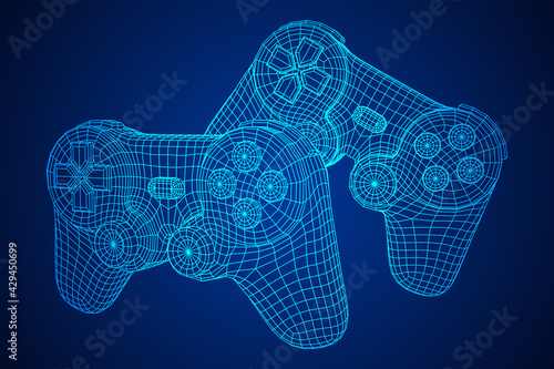 Game controller or gamepad for videogames. Wireframe low poly mesh vector ill...