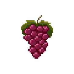 Poster - Pixel red grapes illustration. Pixel art bunch of grapes icon. 8 bit retro game style fruit grapes icon. Pixel fruit isolated icon on white background.