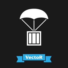 Poster - White Airdrop box icon isolated on black background. Vector