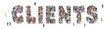 © Siberian Art - Large group of people standing together forming Clients word, flat vector illustration. Customer services. Business.