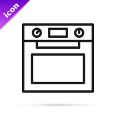 Wall Mural - Black line Oven icon isolated on white background. Stove gas oven sign. Vector