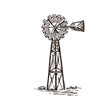 Old windmill. Sketch. Engraving style. Vector illustration