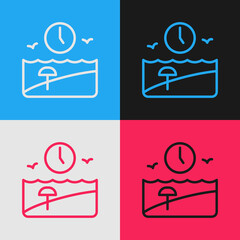 Poster - Pop art line Vacation time icon isolated on color background. Vector