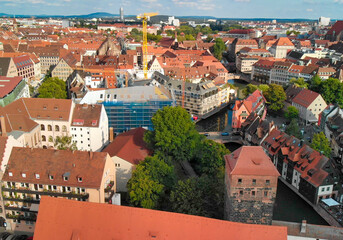 Sticker - Aerial view of Nuremberg medieval skyline from drone, Germany