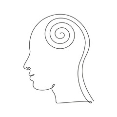 Aufkleber - Concept of clean mind. Human head with calm thoughts in one line art style. Continuous drawing illustration. Abstract linear Vector for flyer, banner, brochure, poster, presentation, logo, emblem
