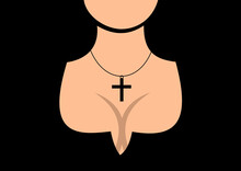 Sexy, Attractive And Beautiful Christian Woman And Girl With Crucifix And Christian Cross On Necklase. Sexuality, Sexual Attractiveness And Religion And Religious Symbol. Vector Illustration.