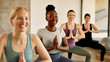 © Drazen - Happy African American female athlete practicing Yoga with group of women at health club.