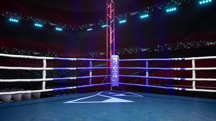 Wall Mural - Empty boxing arena waiting new round . fly camera 4k hi quality video render. High quality 4k footage