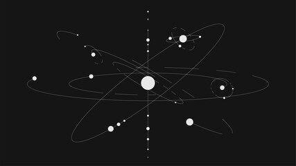 white minimalistic solar system with lines on black background