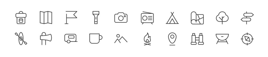 Poster - Set of simple camping line icons.