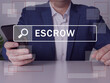  ESCROW text in search line. Merchant looking for something at smartphone. ESCROW concept.