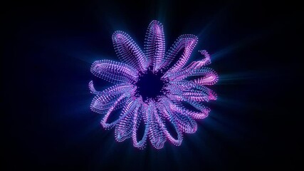 Wall Mural - Abstract background 3D animation shiny balls and stripes  regular geometry knot structure transforms in space loop.