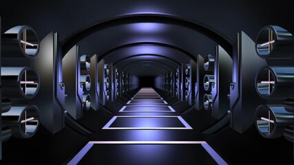 Wall Mural - 3D CGI animation moving through fantasy metal constructions tunnel loop. Great for ads, technical, industrial, scientific, sci-fi illustrations, etc.