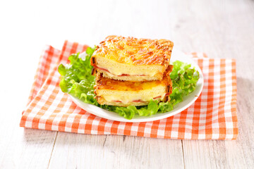 Wall Mural - croque monsieur- toasted bread with cheese and ham