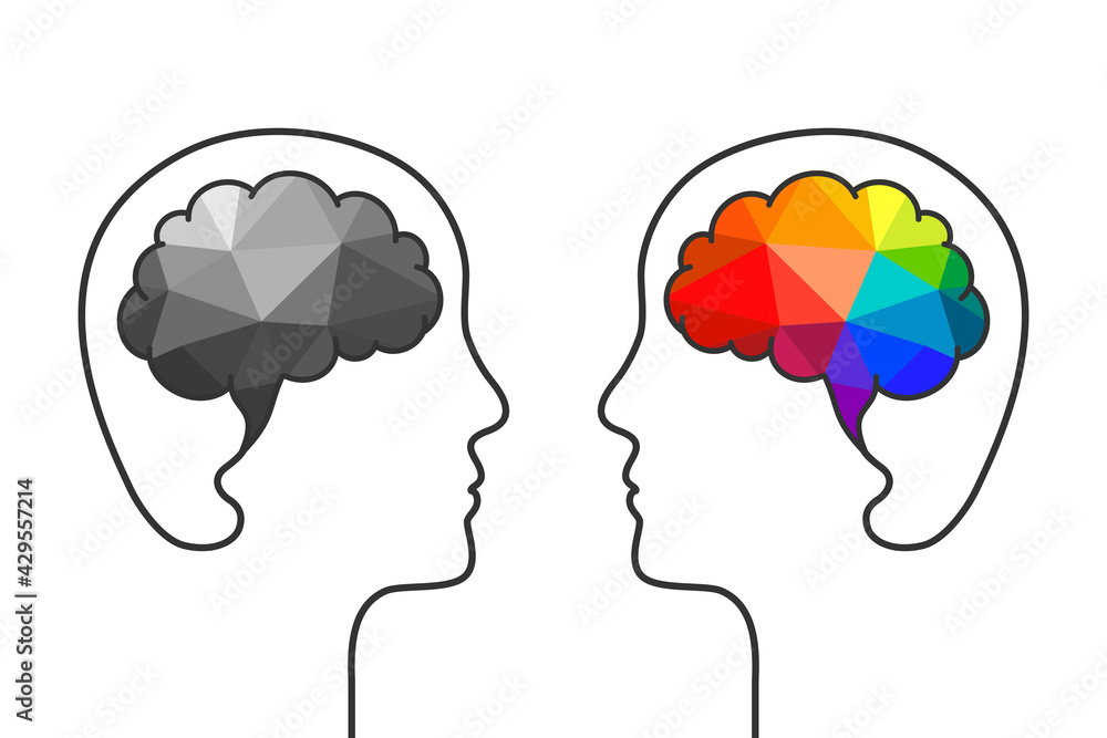 Head and brain outline made in colorful low poly design as creative ...