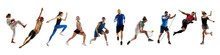 Collage Of Different Professional Sportsmen, Fit People In Action And Motion Isolated On White Background. Flyer.