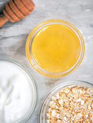 Natural face mask with honey, oatmeal and yogurt. Natural cosmetics