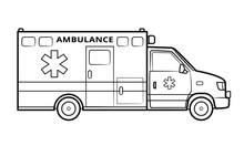 Ambulance Van Illustration  - Simple Line Art Contour Of Vehicle.
