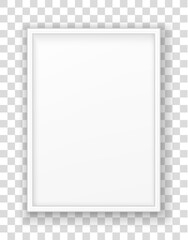Wall Mural - mockup white frame photo on wall. mock up picture framed. horizontal boarder with shadow. empty phot