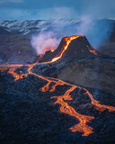 fagradalsfjall volcano eruption, iceland, volcano, sunrise light, lava show