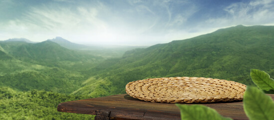 Wall Mural - desk of free space and summer landscape of mountains