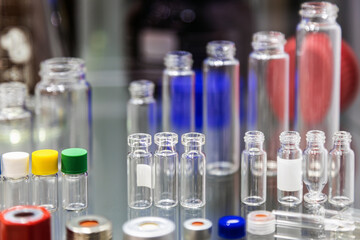 different types and volumes of vials and glass containers for medical