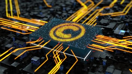 Wall Mural - presentation of copyright protection in an abstract city or an electronic circuit board chip. the ce