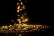 © nuttapon - gold coins drop from sky on black background copy space .3D Rendering.