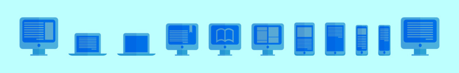 Wall Mural - set of e-reader cartoon icon design template with various models. vector illustration isolated on blue background