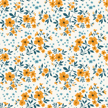 Trendy Seamless Vector Floral Pattern. Endless Print Made Of Small Yellow Flowers. Summer And Spring Motifs. White Background. Stock Vector Illustration.