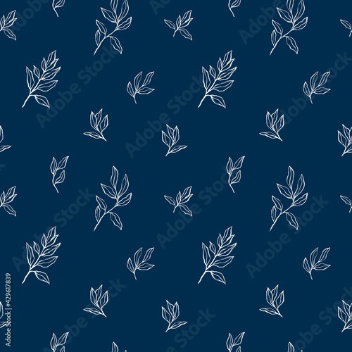 Dekoracja na wymiar  niebieski-wektor-kwiatowy-wzor-lisci-grafika-liniowa-sylwetka-lisc-recznie-rysowane-tusze-pedzlem-w-nowoczesnym-stylu-dekoracyjny-ornament-naturalny-do-druku-tekstyliow-papieru-pakowego-tkanin-pokrowcow