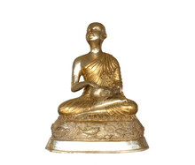 Sitting Buddha Statue In Brass Style Isolated On White Background.