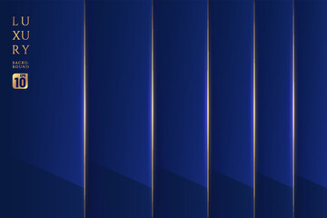 Wall Mural - Dark blue rectangle shape metallic glossy abstract background. Overlapping perspectives layer shadow with shiny golden stripes line style. Luxury and elegant concept. Vector illustration