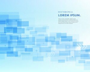 Wall Mural - Abstract technology blue and white color banner with copy space. Modern futuristic light blue geometric rectangle shape overlapping layer on white with dotted texture background. Vector illustration