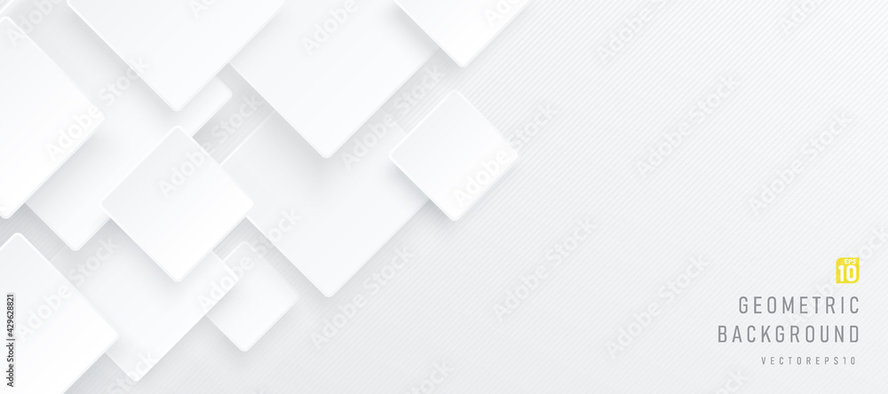 Silver color square pattern on banner with shadow. Abstract white and grey color geometric background with copy space. Modern and minimal concept. You can use for cover, poster, banner web. Vector EPS - obrazy, fototapety, plakaty 