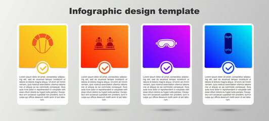 Sticker - Set Parachute, Snowboard, Ski goggles and Skateboard trick. Business infographic template. Vector