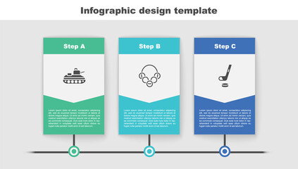 Poster - Set Military tank, Russian bagels and Ice hockey stick and puck. Business infographic template. Vector