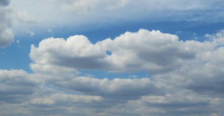 Beautiful fluffy clouds in blue sky, natural background