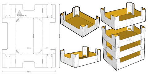 Wall Mural - Stackable Retail Double Edge Box (Internal measurement 39.4x 29.4+14) and Die-cut Pattern