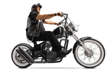 Poster - Mature biker riding a chopper motorbike