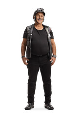 Sticker - Full length portrait of a mature biker with a leather vest