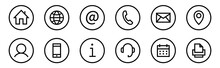 Web Icon Set. Web Buttons. Website Contact Icons Vector. Contacts Icons. Editable Stroke. Vector